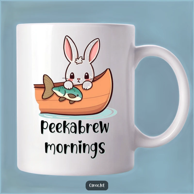 Funny Rabbit Canoe Fishing Mug, Curious Peek Surprise, Perfect Funny Gift