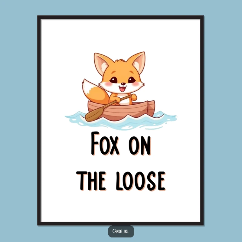 Funny Fox Canoe Digital Art, Cheerful Grin Print, Perfect Funny Gift