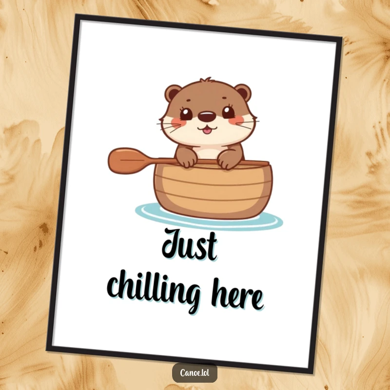 Funny Digital Art Print of a happy otter peeking over the edge of a canoe, perfect for instant download.