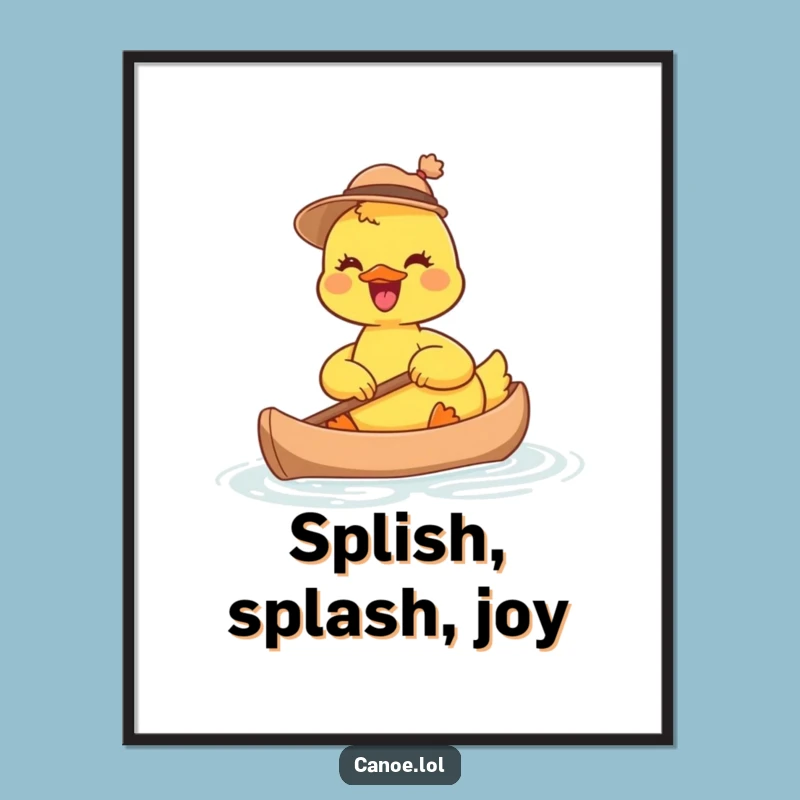 Funny Joyful Duckling Canoe Digital Art: Decorate with Hat-Worn Whimsy Print