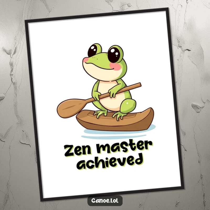 Funny Digital Art Print of a cheerful frog balancing on the end of a canoe paddle, instant download.