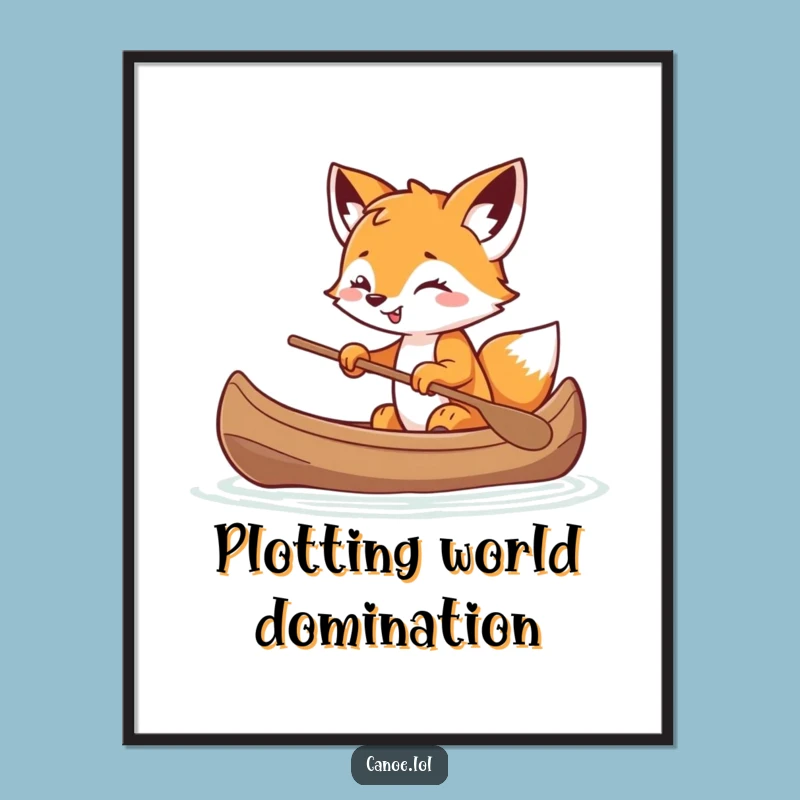 Funny Fox Cub Canoe Poster: Decorate with Mischievous Grin Art Gift