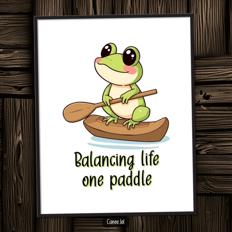Funny Free Printable Wall Art: A frog masterfully balancing on the end of a canoe paddle.