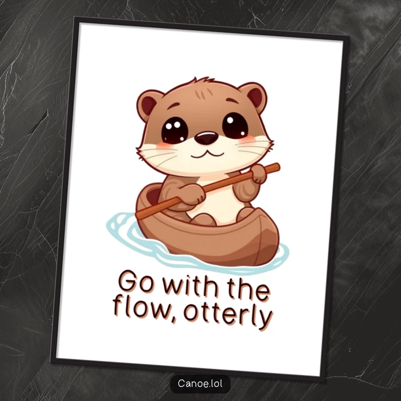 Funny Free Printable Wall Art: Playful otter steering a canoe with wide wonder-filled eyes, adding fun decor.