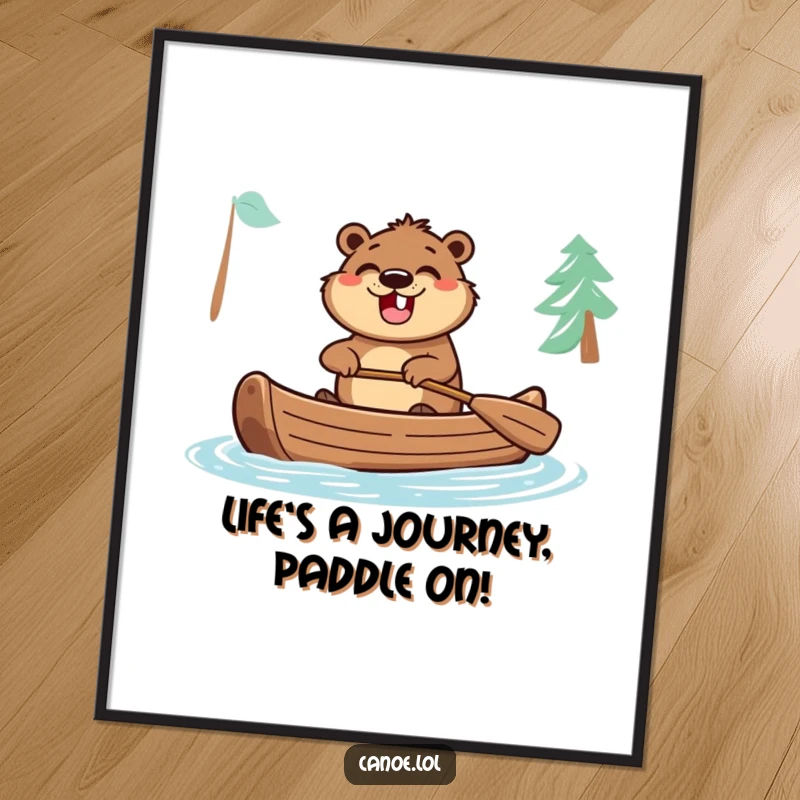 Funny Free Printable Wall Art: A cheerful beaver paddling a canoe, with a broad, infectious grin.