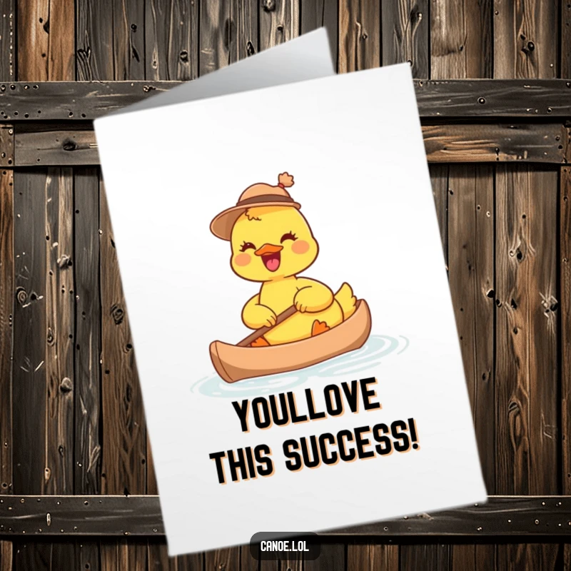 Funny Free Printable Congratulations Card: A cheerful duckling wearing a hat paddles a tiny canoe to victory.