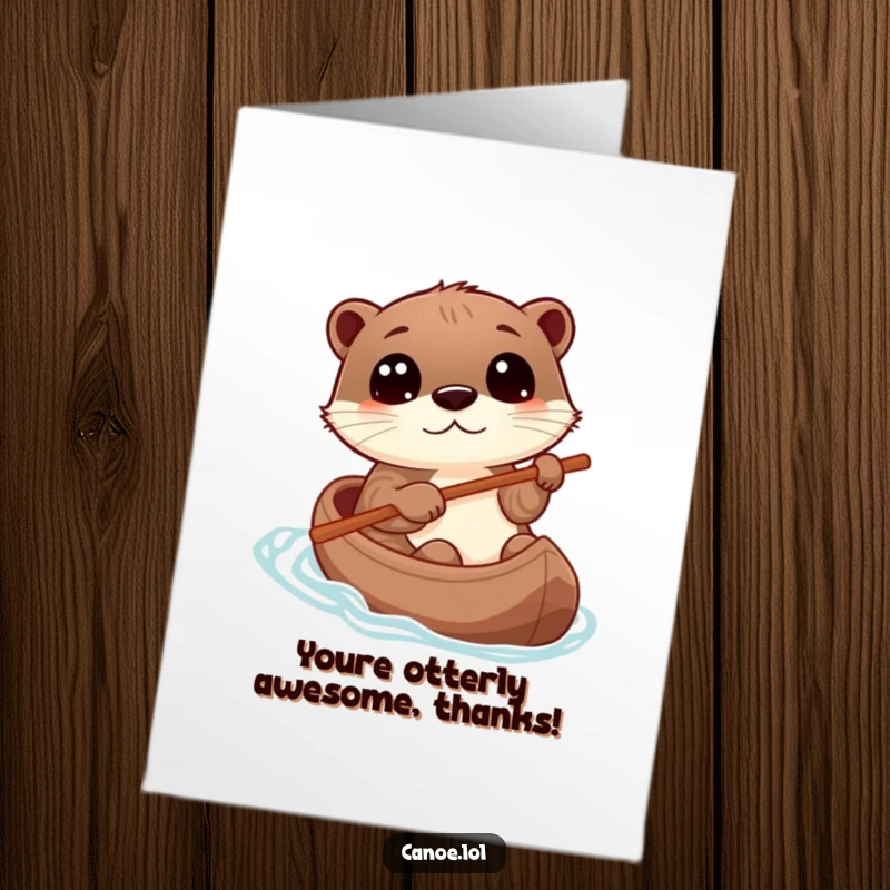 Funny Free Printable Thank You Card: Playful otter steers a canoe with wide eyes, expressing thanks.