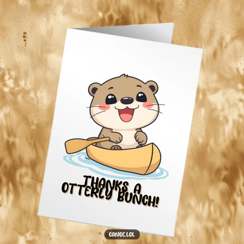 Funny Free Printable Thank You Card: Adorable otter paddling a canoe with a wide, thankful grin, expressing gratitude.
