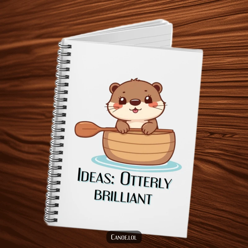 Funny Notebook with a happy otter peeking over the edge of a canoe, ready for notes and sketches.