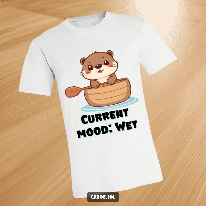 Funny T-Shirt with a happy otter poking its head over the edge of a canoe, embodying outdoor fun.
